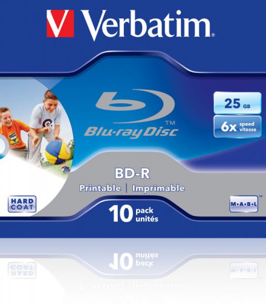 Диск BD-R Verbatim 25Gb 6x Jewel case (10шт) Printable Scratch proof (43713)